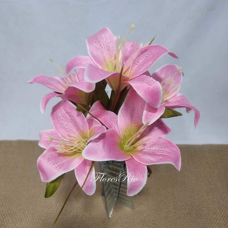 Artificial Lily Bouquet With 5 Flowers For Wedding Decoration, Arrangements, Decorating Parties And Home - 淺粉色 - 查看 1