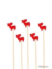 50 件/包一次性竹签，5 种设计，包括圣诞树、驯鹿、圣诞老人、雪花、雪人、圣诞快乐 - 彩色 - 查看 5