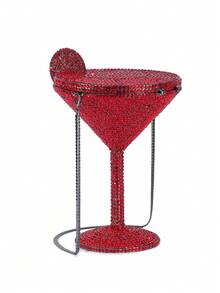 New Wine Glass Shaped Rhinestone Decorated Evening Clutch Bag, Everyday Carry, Not For Phone Use - Red - View 3