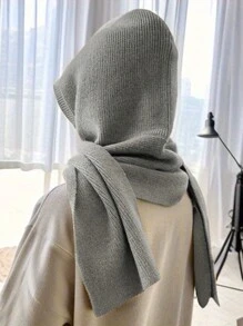 1 件女士时尚纯色黑色/米色/灰色/红色条纹连帽保暖披肩围巾围脖，适合秋冬季日常外出