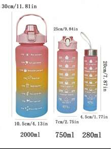 1 bình nước PC dung tích lớn 2L hoặc 750ml hoặc 280ml, cốc đựng nước có ống hút di động dùng cho thể thao và thể hình, dùng trong nhà và du lịch ngoài trời - bột ba màu - Xem 8
