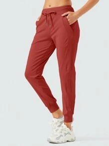 Women's Joggers Pants Pockets Drawstring Running High Waisted Workout Sweatpants For Women Lounge Workout Jogging With Zipper Pockets - 薩凡納紅 - 查看 3