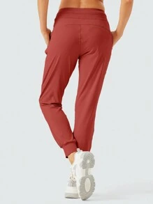 Women's Joggers Pants Pockets Drawstring Running High Waisted Workout Sweatpants For Women Lounge Workout Jogging With Zipper Pockets - 薩凡納紅 - 查看 2