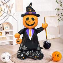 1pc, Halloween Scene Decoration - 61in/25in Standing Halloween Pumpkin Man/Grim Reaper Scythe Base Foil Balloon - Holiday And Eye-Catching Decor