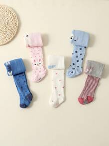 5 件装女婴时尚紧身针织打底裤，温暖柔软的秋冬季紧身裤 - 彩色 - 查看 3