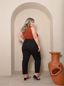 Plus Size Linen And Elastane Pants With Belt FL-Sd1227 - màu đen - Xem 2
