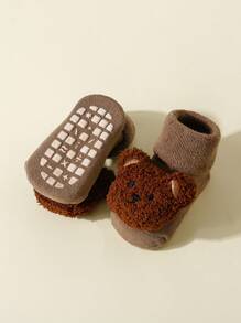 4 Pairs Infant Thick Warm Bear Graphic Anti-Slip Floor Socks, Suitable For Autumn/Winter - Multicolor - View 7