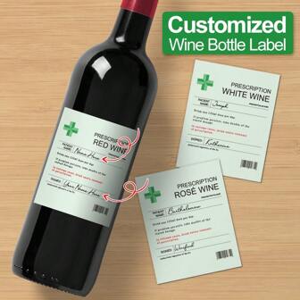 Etiquetas personalizadas de botellas de vino con receta médica: divertidas y creativas pegatinas de vino para vinos blancos, perfectas para personalizar su colección de vino o regalar a amigos y familiares. Etiquetas personalizadas y resistentes al agua para amantes del vino. Mejore sus cenas, noches de vino y eventos especiales con decoraciones únicas y personalizadas de botellas de vino. Un regalo pensado para los entusiastas del vino. Fácil de aplicar y retirar sin dejar residuos.