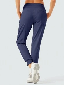 Women's Joggers Pants Pockets Drawstring Running High Waisted Workout Sweatpants For Women Lounge Workout Jogging With Zipper Pockets - 藏蓝色 - 查看 2