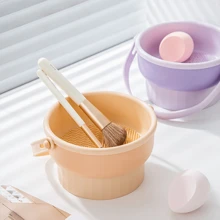 1pc Silicone Makeup Brush Cleaning Bowl, Powder Puff Drying Rack, Beauty Sponge Cleaning Tool