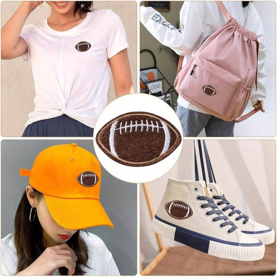 20pcs Football Embroidered Iron On Patches, Dark Brown Bumble Iron Sew