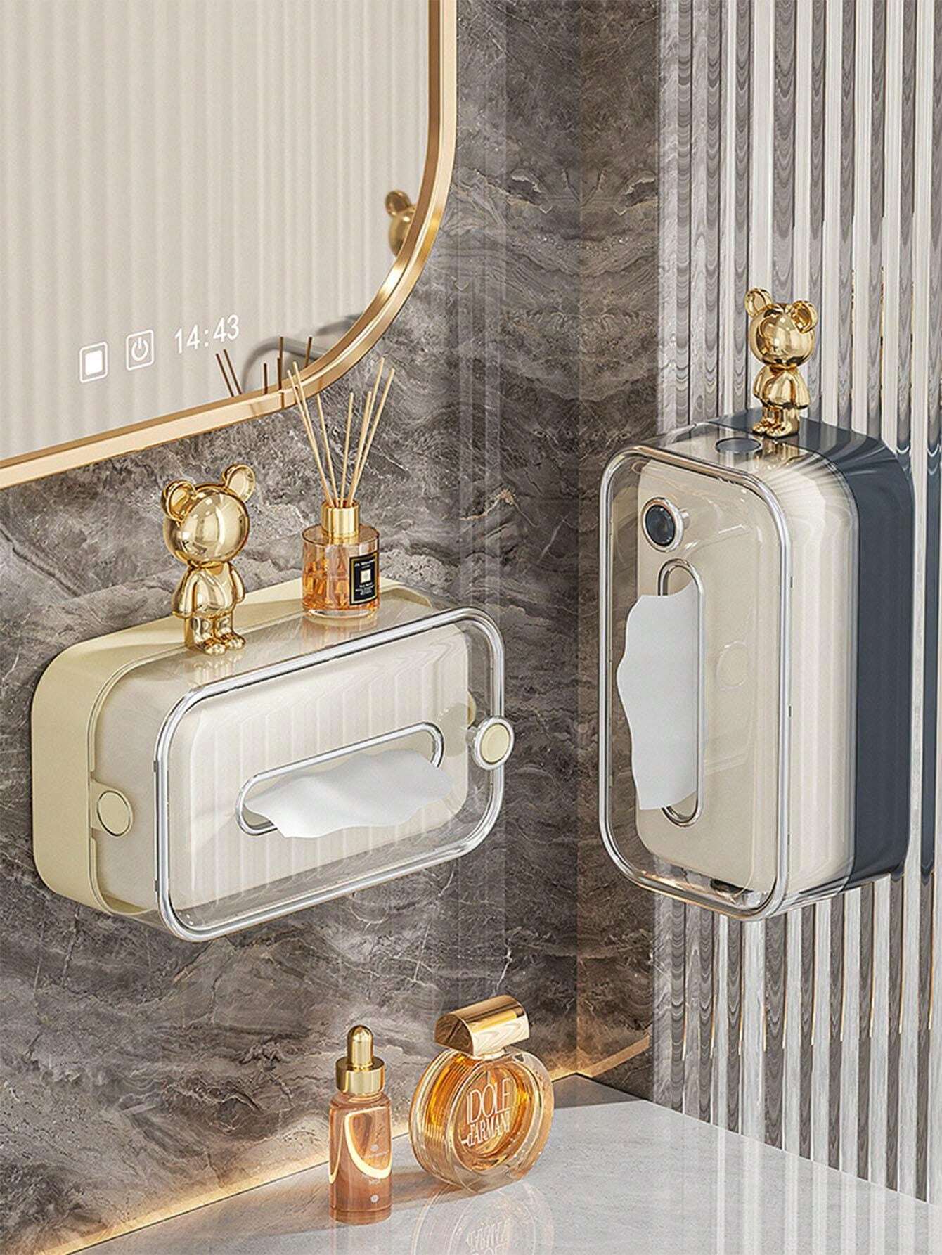 Scatola di fazzoletti e porta rotolo di carta igienica montata a parete