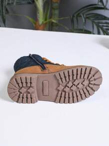 男女通用厚底减震侧拉链多功能保暖系带儿童户外休闲运动徒步越野靴，防滑防水舒适复古英伦风靴子，儿童学院风正装鞋，适合所有季节 - 卡其色 - 查看 7