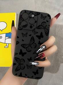 1 Stück Schmetterlings-Design stoßfeste, rutschfeste schwarze Handyhülle kompatibel mit iPhone, Honor, Redmi, Galaxy, wasserdicht, sturzsicher, kratzfest