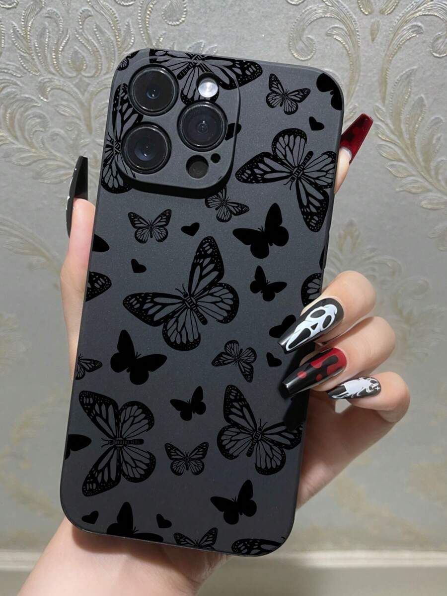 1 Stück Schmetterlings-Design stoßfeste, rutschfeste schwarze Handyhülle kompatibel mit iPhone, Honor, Redmi, Galaxy, wasserdicht, sturzsicher, kratzfest