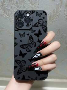 1 Stück Schmetterlings-Design stoßfeste, rutschfeste schwarze Handyhülle kompatibel mit iPhone, Honor, Redmi, Galaxy, wasserdicht, sturzsicher, kratzfest