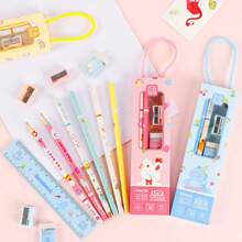 5 Pieces Pencil Gift Set, Creative Stationery Supplies For Back To School, Graduation, Birthday Gift, Includes: 2 Pencils, 1 Ruler, 1 Eraser, 1 Pencil Sharpener Back To School