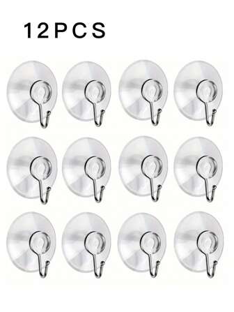 12 件装透明吸盘吸盘挂钩，衣服衣帽挂钩，无痕挂钩收纳适用于厨房浴室