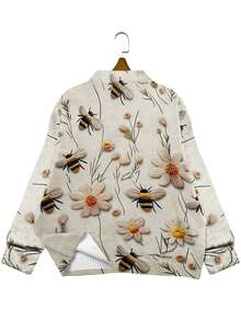 Round Neck Long Sleeve All-Over Embroidered Sweater, Casual Daily Wear - Apricot - View 4