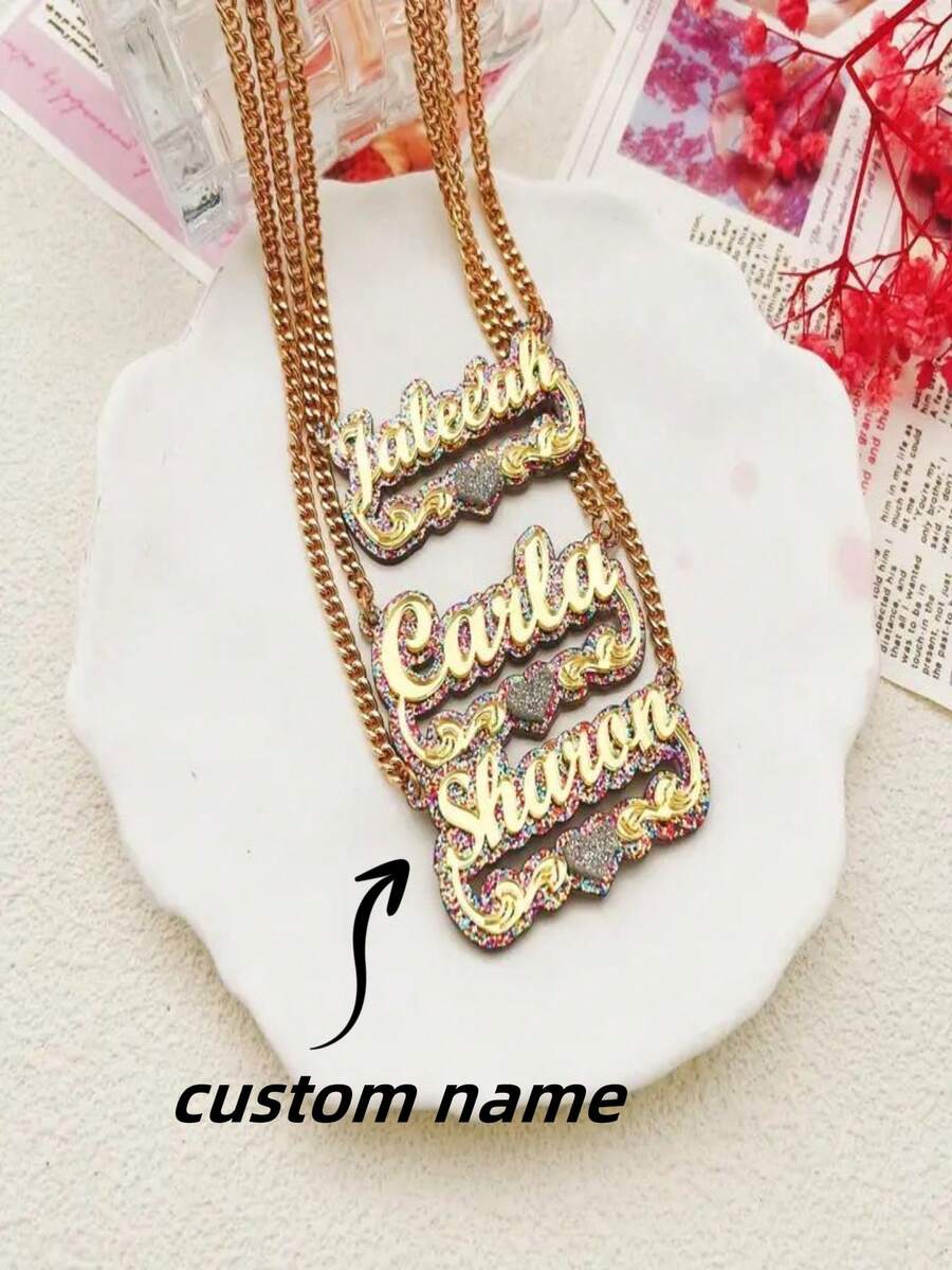 1 chiếc vòng cổ mặt dây chuyền Acrylic nhiều màu sắc cá nhân hóa, vòng cổ tên nhiều màu độc đáo có mặt chữ vàng tráng gương, phong cách cổ điển dễ thương, trang sức tùy chỉnh cho phụ nữ - Nhiều màu - Xem 1