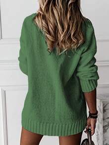 女士简约优雅纯色 V 领长袖针织毛衣、长袖上衣