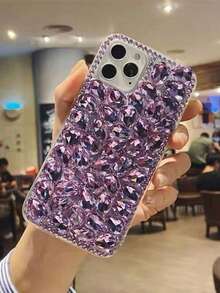 Sheer Luxe Luxury Fully Rhinestoned Luxury DIY Rhinestone Phone Case Compatible With Apple IPhone 15, 14, 13, 12, 11, Plus, Pro Max, Samsung Galaxy S24 Ultra, S24+, S25, S23 Ultra, S23+, S23 Full Coverage Protective Cover - Mauve Purple - View 4