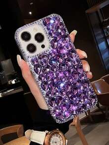 Sheer Luxe Luxury Fully Rhinestoned Luxury DIY Rhinestone Phone Case Compatible With Apple IPhone 15, 14, 13, 12, 11, Plus, Pro Max, Samsung Galaxy S24 Ultra, S24+, S25, S23 Ultra, S23+, S23 Full Coverage Protective Cover - Mauve Purple - View 2