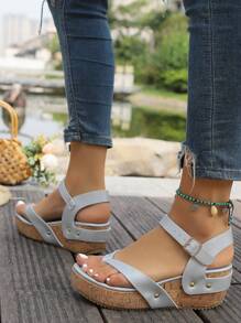 1 Pair Women's Wedge High-Heel Sandals, Thick Bottom Increasing Height, Simple & Versatile, Comfortable, Waterproof, Slip-On, Suitable For Casual, Holiday, Summer