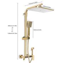 Modern Duschsystem Wandmontage Duschkopf Handbrause Dusch Satz Einstellbar Gold - Gold - Übersicht 2