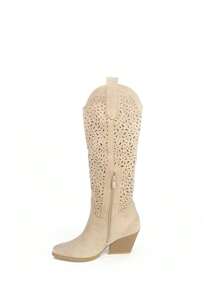 TULIPANO KESCA Campera Botas de mujer,campera botas de cowboy,Campera y Botas de Cowboy para Mujer - Diseño Ahuecado - Beis - Ver 7