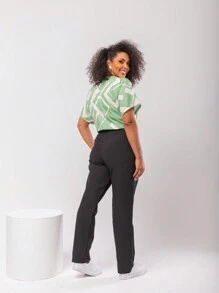 Gigi Estilo Women's Plus Size Tailored Set, Trousers And Formal Blouse - 綠色/黑色 - 查看 2