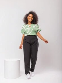 Gigi Estilo Women's Plus Size Tailored Set, Trousers And Formal Blouse - 綠色/黑色 - 查看 1