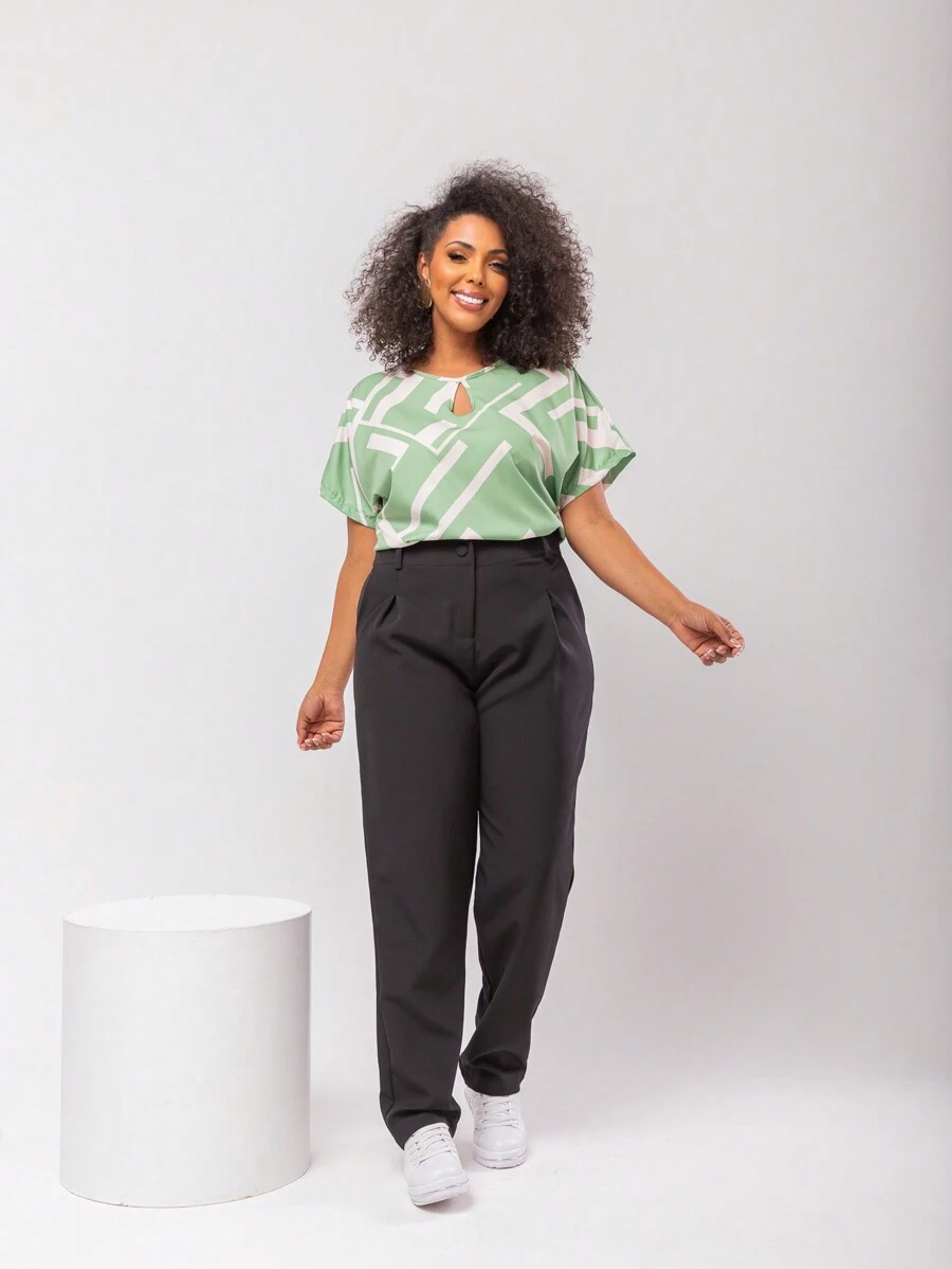 Gigi Estilo Women's Plus Size Tailored Set, Trousers And Formal Blouse - 綠色/黑色 - 查看 1