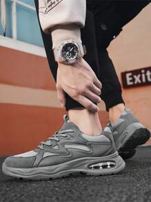 2024 New Arrival Gray Sneakers For Men, Leather & Mesh Panels, Breathable, Thick Sole, Cushioned, Low-Top, Versatile Casual Walking Shoes, Outdoor Work Shoes