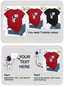 Áo thun cổ tròn tay ngắn thời trang thường ngày cho nữ in họa tiết và văn bản tùy chỉnh - Đỏ - Xem 4