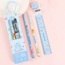 5 Pieces Pencil Gift Set, Creative Stationery Supplies For Back To School, Graduation, Birthday Gift, Includes: 2 Pencils, 1 Ruler, 1 Eraser, 1 Pencil Sharpener Back To School