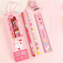5 Pieces Pencil Gift Set, Creative Stationery Supplies For Back To School, Graduation, Birthday Gift, Includes: 2 Pencils, 1 Ruler, 1 Eraser, 1 Pencil Sharpener Back To School
