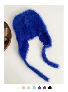 1buc drăguț corn de diavol Y2K colorblock cu dungi Fuzzy Earmuff tricot pălărie beanie, căciulă caldă de pluș cu cravată, balaclava