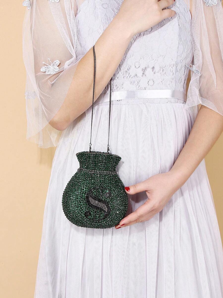 Túi buổi tối đính đá Rhinestone mới, thích hợp sử dụng hàng ngày, không dùng để đựng điện thoại di động - màu xanh lá - Xem 1