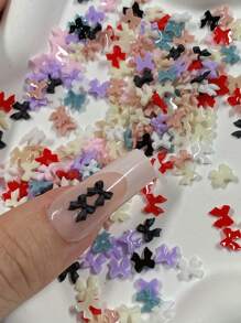 100 件迷你树脂蝴蝶结饰物，多种颜色可选 - 非常适合手机壳、剪贴簿、珠宝和美甲装饰 美甲用品 美甲 美甲宝石 - 彩色 - 查看 3