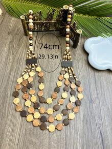 Bohemian Style Wooden Bead Handmade Multi-Layer Necklace & Earrings Set - Coffee - View 2