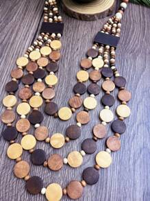 Bohemian Style Wooden Bead Handmade Multi-Layer Necklace & Earrings Set - Coffee - View 3