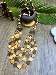 Bohemian Style Wooden Bead Handmade Multi-Layer Necklace & Earrings Set - Coffee - View 5