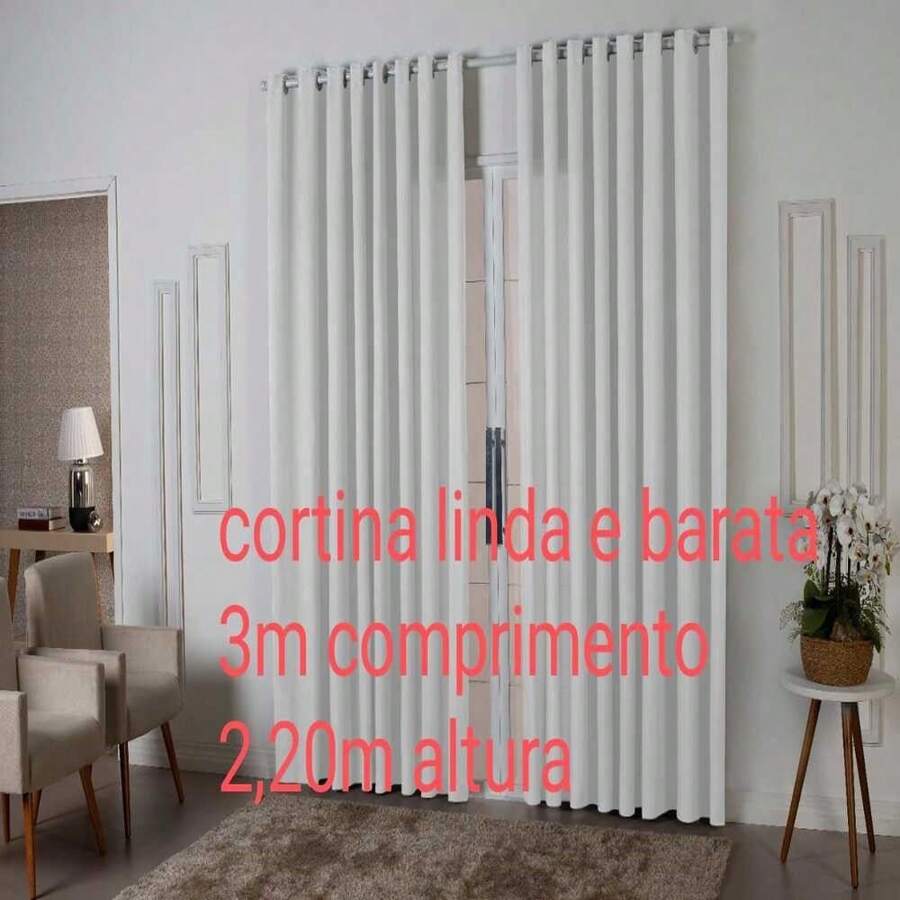cortina para interiores sala e quarto escritório (3m largura x 2,20altura) tecido microfibra - Branco - Visão 1