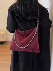 复古软皮绒面链条肩带女士大容量单肩包，绒面包钱包，复古风女士包