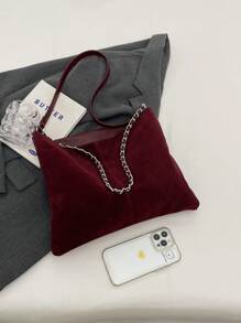 复古软皮绒面链条肩带女士大容量单肩包，绒面包钱包，复古风女士包