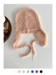 1buc drăguț corn de diavol Y2K colorblock cu dungi Fuzzy Earmuff tricot pălărie beanie, căciulă caldă de pluș cu cravată, balaclava