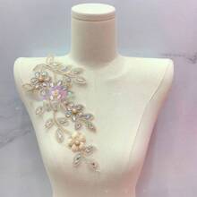 1pc/2pcs Set Of Handcrafted Rhinestone Patch Floral Embroidery Applique, Clothing Accessory Garment Sewing Decor For Dress, Bridal Gown, Purse In Multiple Colors - Multicolor - View 1