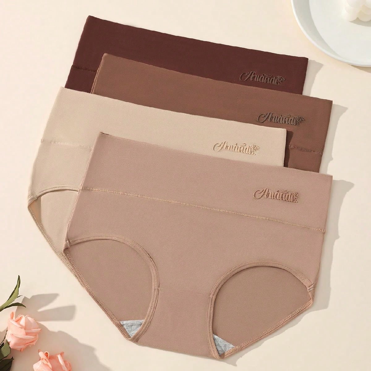 Set de 4 bragas de talla grande para mujeres con cintura alta, suaves y transpirables, con efecto estilizante