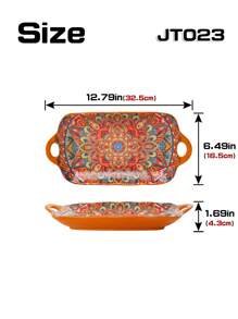 1 pieza Plato de cerámica con forma de pez estilo bohemio para dos orejas, con 4 opciones de color, diseño anti-quemaduras, adecuado para cocinar pescado al vapor, platos de acompañamiento y fruteros en el hogar - Multicolor - Ver 8